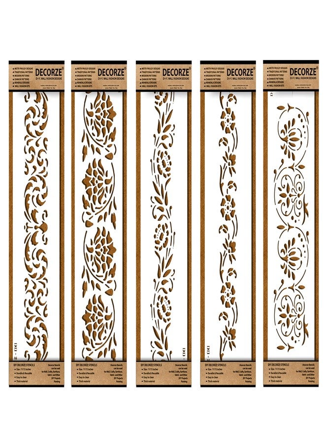 Decorze Plastic Stencils for Border Art, Wall Painting, Room Wall Decoration (Set of 5) | Design-6
